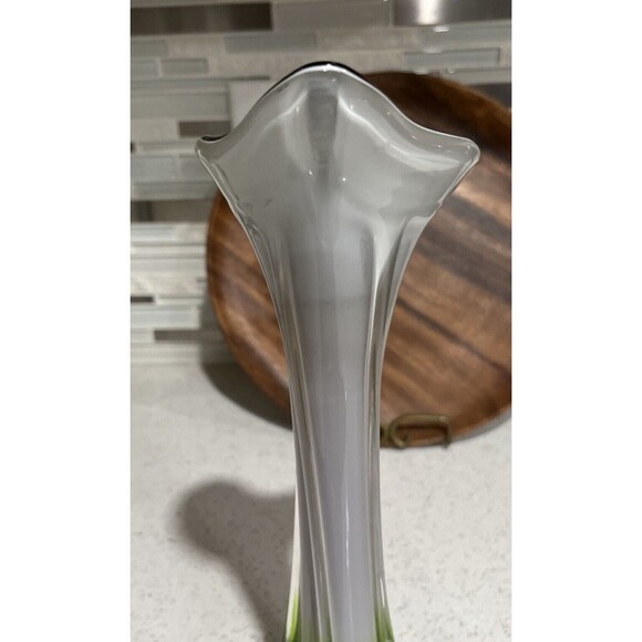 Jack in the Pulpit Vase - Cased Ribbed Swirled Green Purple White 12” Hand Blown - Picture 9 of 12
